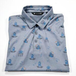 Travis Mathew M Men's Gray Blue Beer Pineapple All Over Golf Polo Short Sleeve